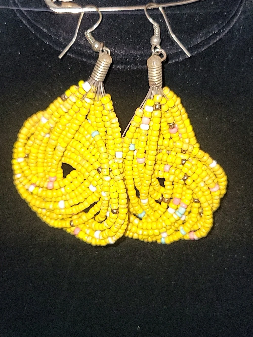 Silver Tone Floral Concho Necklace & Mustard Yellow Beaded Earrings Set